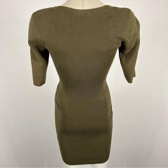 Guess ribbed Olive Knit Dress with Lace-Up Detail S - Picture 4 of 14